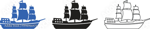Sailing ships silhouette progression blue black and white variations