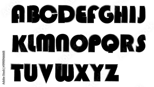 Grunge alphabet with capital letters. Dirty textured vector font. Typographic distressed font with dry brush strokes. Hand drawn characters with a rough inked texture. Uppercase letters.