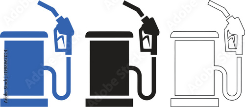 Gas pump silhouettes blue black and white variations