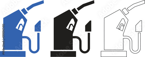 Gas pump icon set color silhouette and outline variations