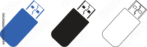 Usb drive variations color silhouette and outline