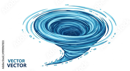 Blue swirling vortex illustration with water droplets.