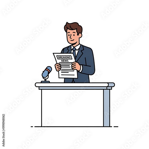 Businessman reading news at desk.