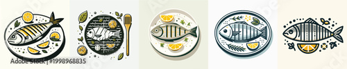 Fotografi Grilled Fish Dish Vector Illustration