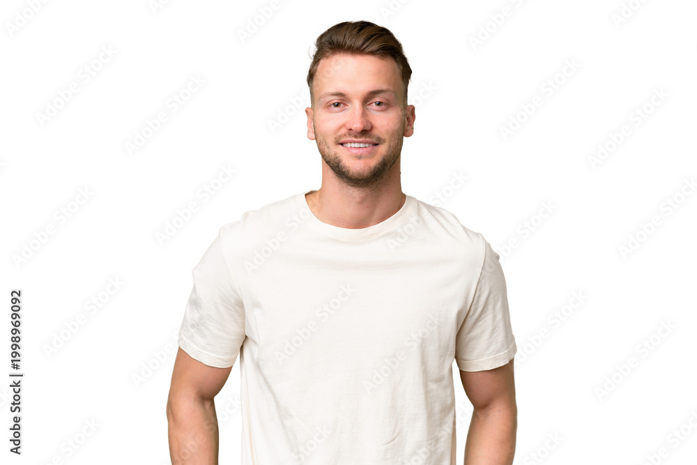 Obraz premium Young blonde caucasian man over isolated background laughing