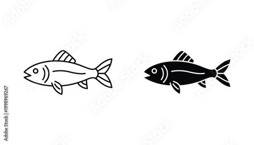 Fresh fish silhouette icon for seafood restaurant menu and marine life education or fishing industry branding vector graphic illustration