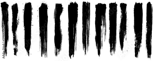 Distressed Black Paint Smear Set with Rough Textured Edges. 