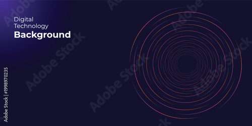 Abstract Digital Technology Background with Purple Spiral Vortex and Futuristic Network Concept