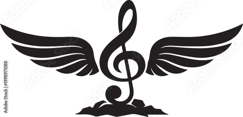Music treble clef icon with stylized wings Vector