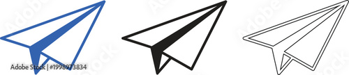 Paper airplane variations color silhouette and outline