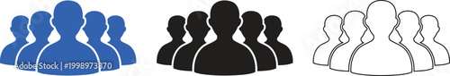 Group of people silhouette icon set blue black and white