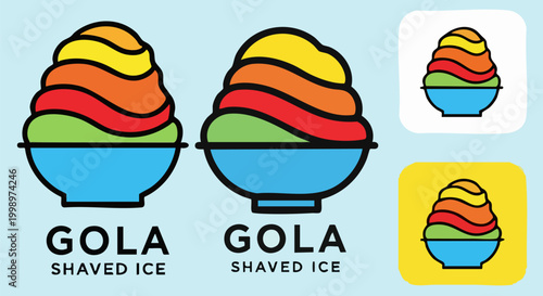 Gola shaved ice logo set, colorful Indian ice gola vector illustration, rainbow snow cone icons for summer food branding and menu design