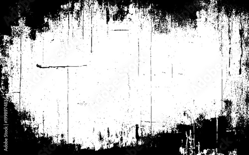 Black Paint Splatter and Scratches on White Background Grunge Texture. 