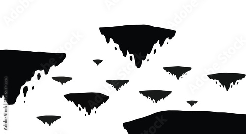 Black paint drips isolated on white background in various sizes and shapes