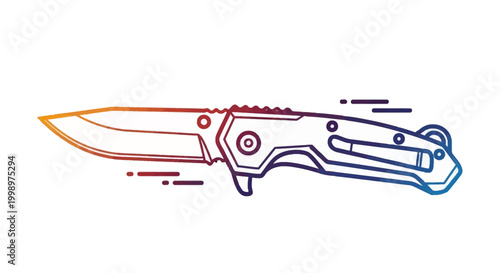 Folding Knife Illustration: Sharp Blade, Tactical Handle, Dynamic Lines