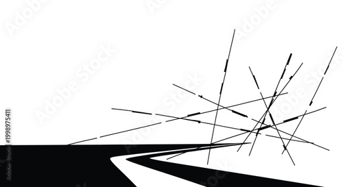 Black and white abstract art with intersecting lines on white background