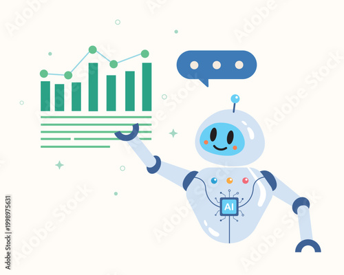 Robot character explain chart and Big Data Analysis. Digital Transformation concept.