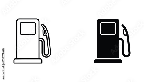 Gas pump icon for fuel stations and energy services in outline and solid black styles