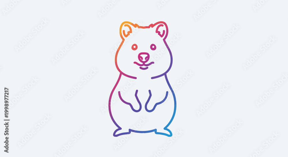 Fototapeta premium Cute cartoon quokka outline with rainbow gradient, happy animal illustration