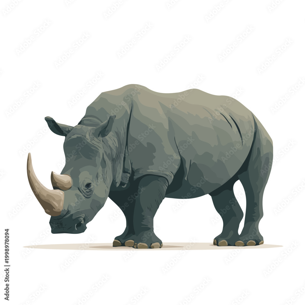 Fototapeta premium Simple flat 2D vector graphic of a Rhinoceros in modern icon style, isolated on a white canvas