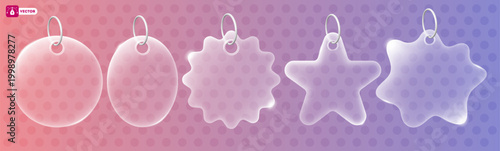 Labels with transparency and glassmorphism effect. Sale event, great offer notification icon. Glassy transparent price tag set. Online shopping with savings concept. Vector illustration