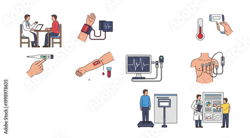 medical procedures and equipment illustrations on transparent background