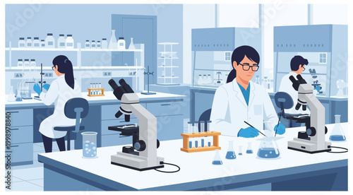 scientists working in laboratory on transparent background