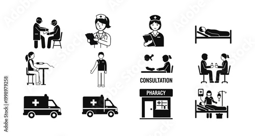 medical icons set on transparent background high quality