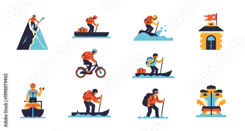 set of outdoor adventure icons on transparent background
