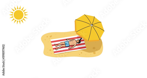 man sunbathing under umbrella on transparent background