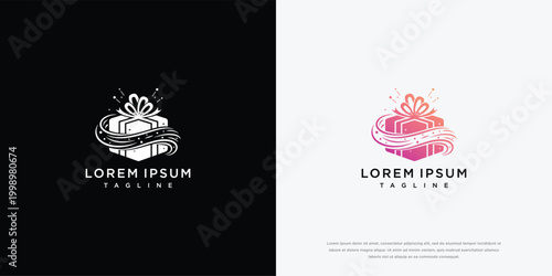 Gift Box Logo with Ribbon and Stars