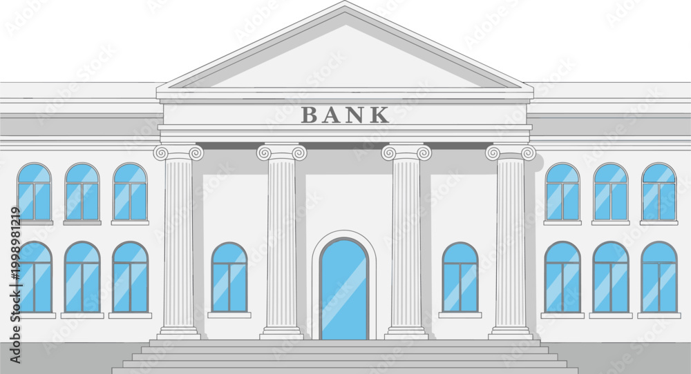 Fototapeta premium Classic bank building exterior vector illustration financial institution facade with columns and entrance for business and economy design