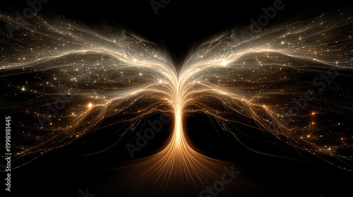 Radiant Fantasy Tree Made of Light Particles and Flowing Energy