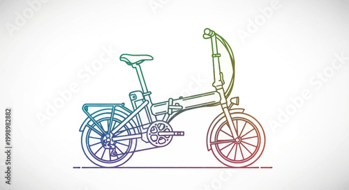 Colorful line drawing of a folding electric bike, modern urban transport concept