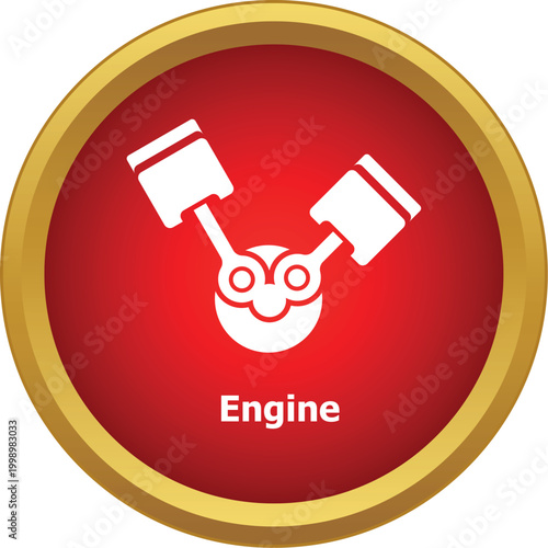 Engine pistons illustration in a red and gold circle for automotive concepts