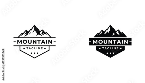 Vintage mountain logo emblem outline and solid fill for outdoor adventure and branding design