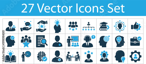 Human Resources and Team Management Vector Icons Set with Leadership and Performance Symbols