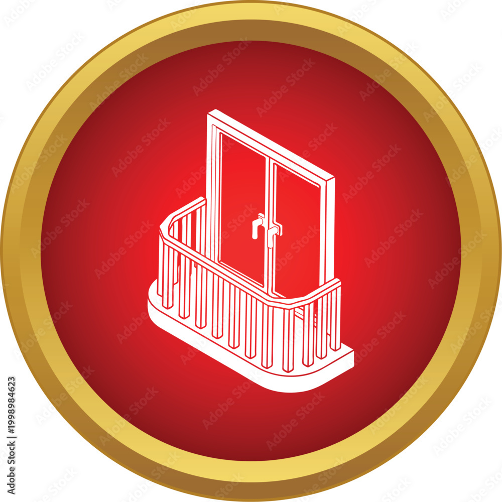 Obraz premium Balcony with a double door and railing in an isometric view as a web icon