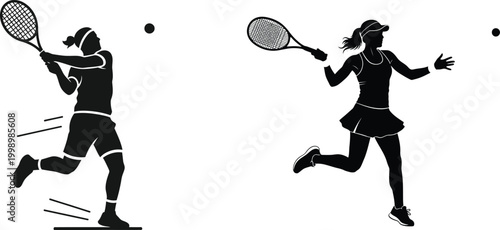 Dynamic tennis players in action a silhouette illustration of competitive sportsmanship