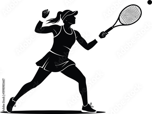Dynamic tennis silhouette a woman in action during a competitive match