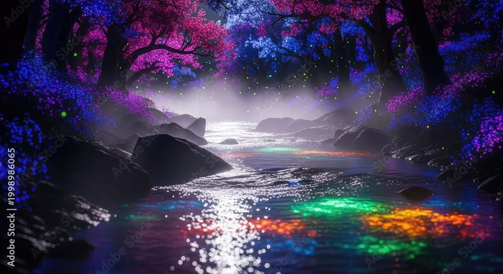 Fototapeta premium Colorful river in a mystical forest.