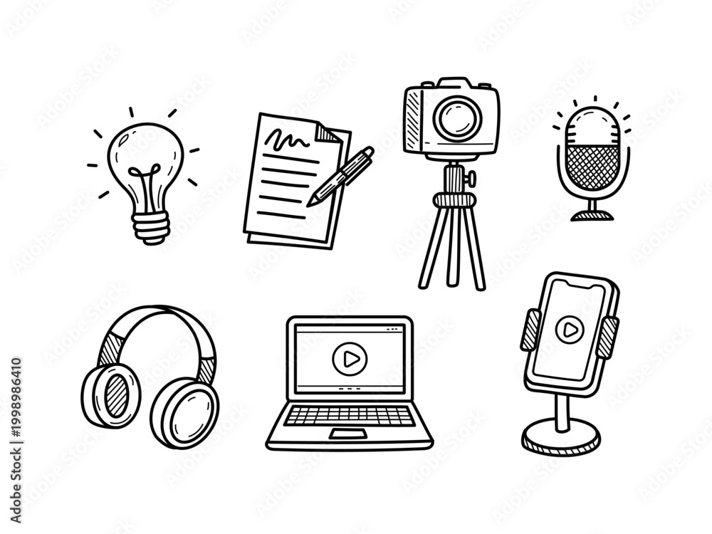 Foto Content creator doodle elements with black and white color