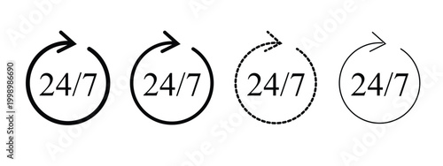 24 7 icons in thin to thick stroke versions on a white background