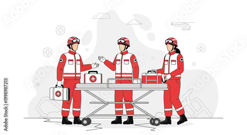 Paramedic Team with Stretcher and Medical Kits, Emergency Medical Services