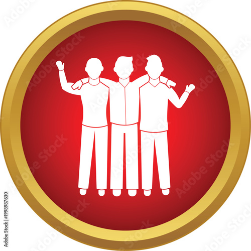 Three men with arms around shoulders illustrating male friendship and community support