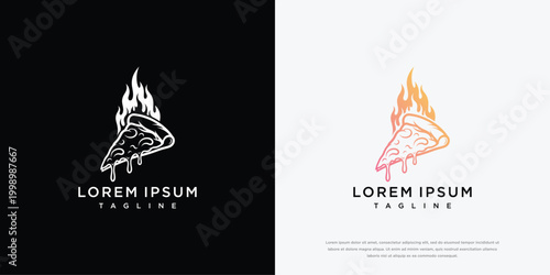 Fiery Pizza Slice Logo with Gradient and Text