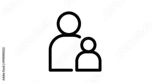 A simple black and white line drawing depicts a parent and child suggesting family and togetherness