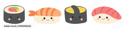 Vector cartoon sushi with illustration food fish for restaurant isolated japan. Rice icon japanese with vector menu asian for design art cute. Healthy cuisine vector with meal illustration