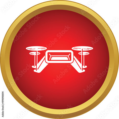 Drone quadcopter icon representing modern flying technology against a red background