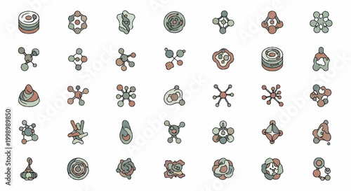 Collection of abstract scientific molecular structures and symbols.
